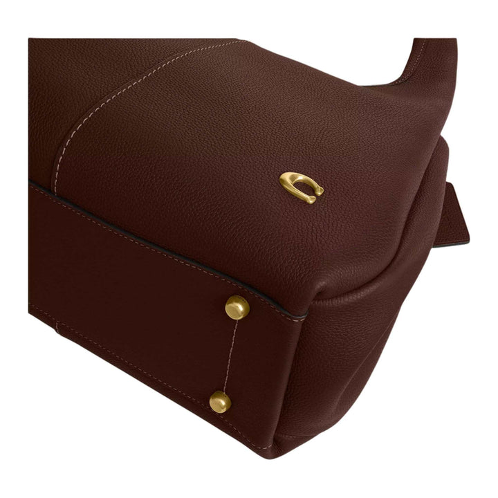 COACH Lana 33 gold-toned brand logo Polished pebbled leather Tote shoulder bag large Women's brown