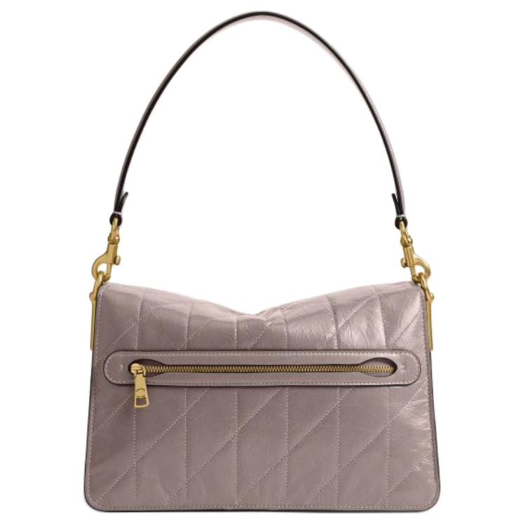 COACH ChainTabby 26 Quilted Chain Metal Logo Detachable Shoulder Strap Cowhide Leather Crossbody Single Shoulder Bag Medium Women's Ash Color