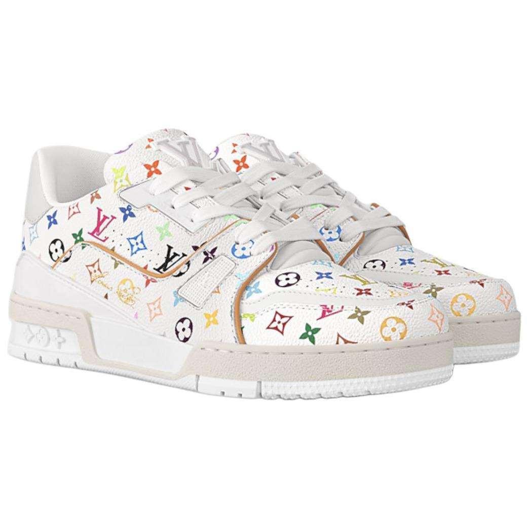 حذاء Louis Vuitton Trainer أبيض بنقشة Multicolor.