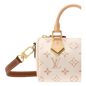 LOUIS VUITTON NANO SPEEDY Color-Block Rivet Design Hanging Charm Monogram Dune Coated Canvas Single Shoulder Crossbody Handbag Women's Beige