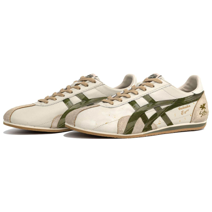 حذاء أونيتسوكا تايغر أونيزوكا لاين الرياضي بألوان كريمي وزيتوني بتصميم ياباني عصري خاص
