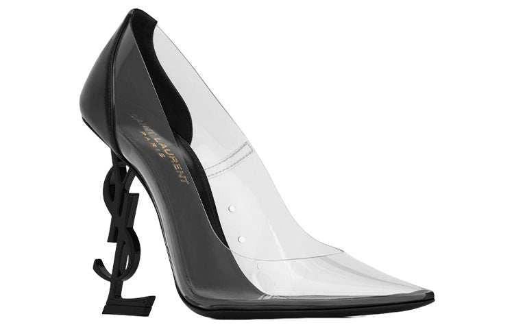 حذاء كعب Saint Laurent شفاف بكعب أسود فاخر.
