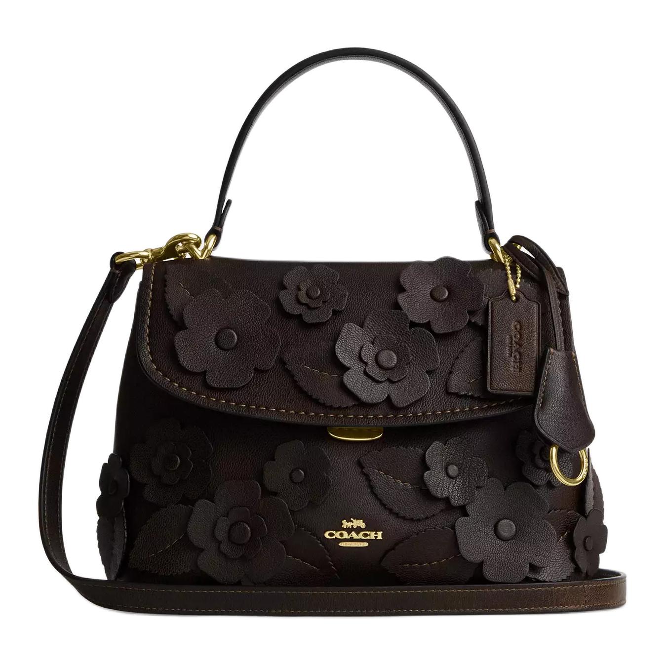 COACH Emory 21 Floral Decals Gold Hardware Smooth Leather Handbag Small Women's Maple Color