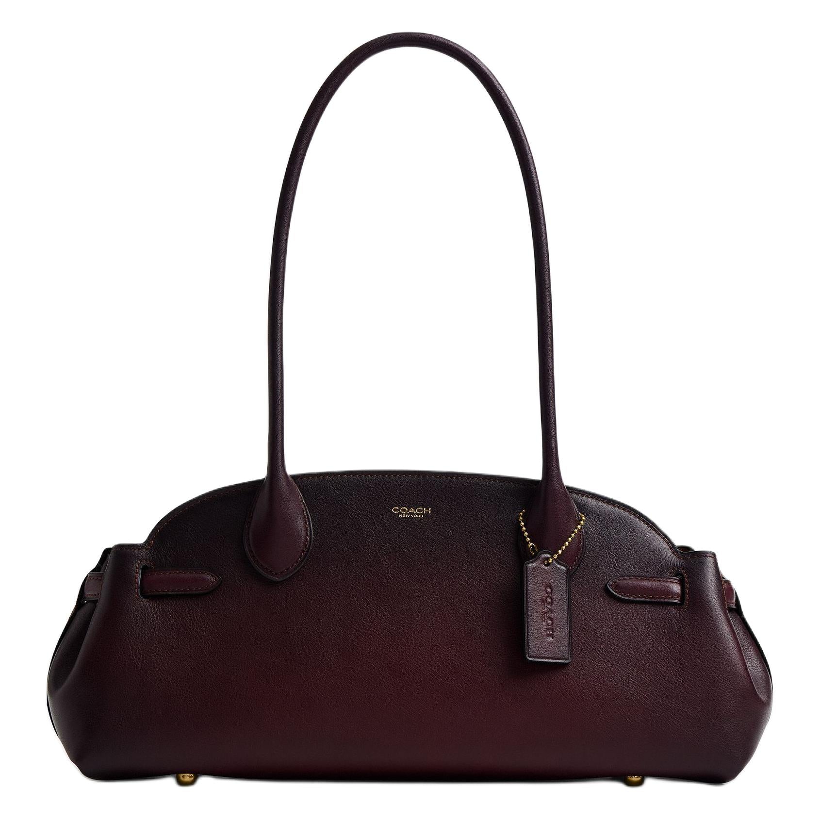 COACH Empire Carryall 34 Foil Logo Bowling Bag Crossbody Handbag Cowhide Leather Single Shoulder Large Women's Merlot Wine Red