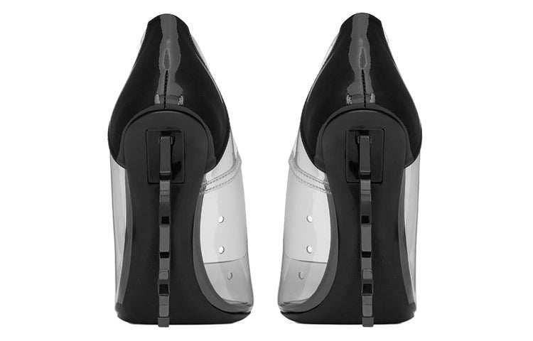حذاء كعب Saint Laurent شفاف بكعب أسود فاخر.