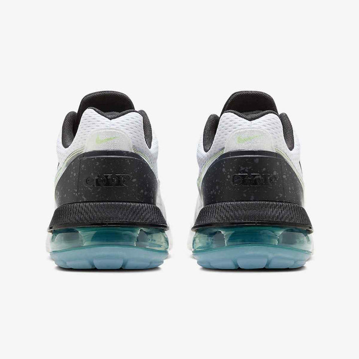 Nike Air Max 270 sneakers with large air cushions and durable outsole, featuring bold white, black, and light blue accents for modern style and comfort.