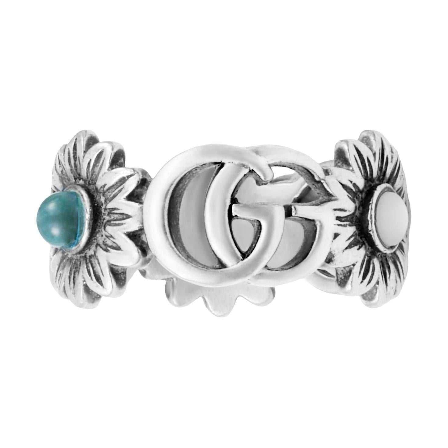 GUCCI GG Marmont Double G Daisy Colorful  925 Silver Topaz.