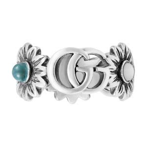 GUCCI GG Marmont Double G Daisy Colorful  925 Silver Topaz.