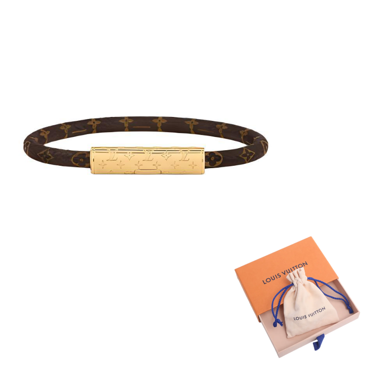 سوار Louis Vuitton بتصميم جلد Monogram وقفل ذهبي أنيق.
