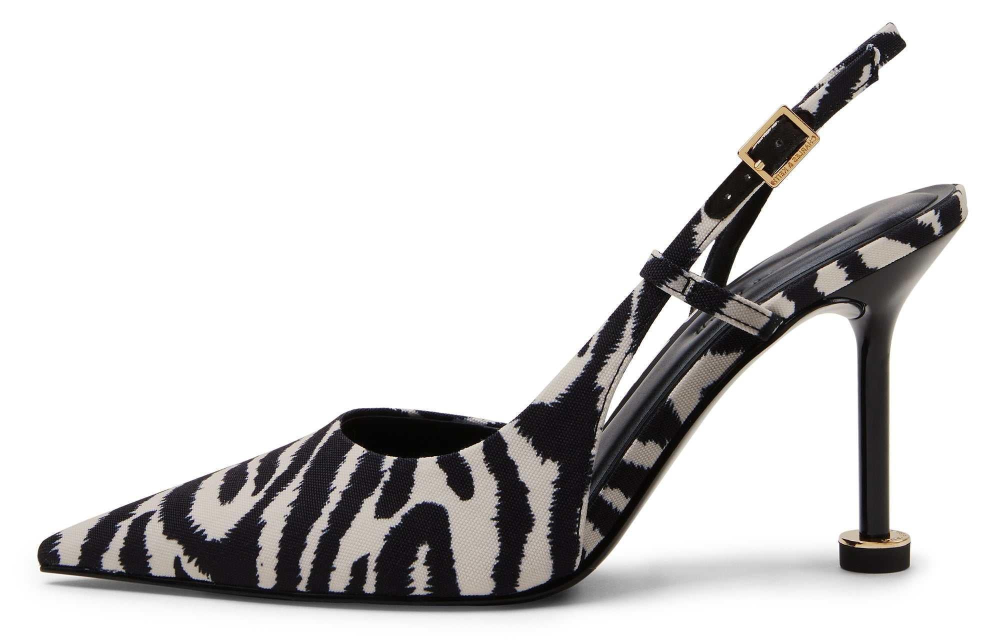 CHARLES & KEITH حذاء كعب عالي Slingback نسائي لامع بمقدمة مدببة.