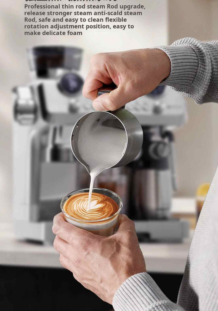 DeLonghi La Specialista EC9885.M coffee machine pouring latte art foam into a cup