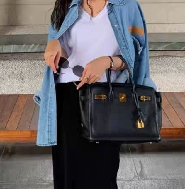 حقيبة يد نسائية Birkin Style باللون الأسود الفاخر