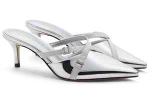 حذاء Mule نسائي مدبب بكعب قصير وأشرطة متقاطعة CHARLES & KEITH.