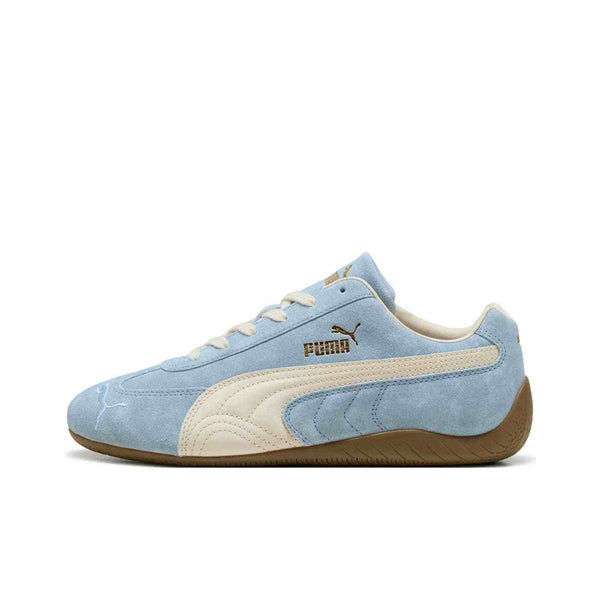 PUMA Palermo OG vintage sneaker in blue skies suede with whisper white classic stripes and brown rubber sole