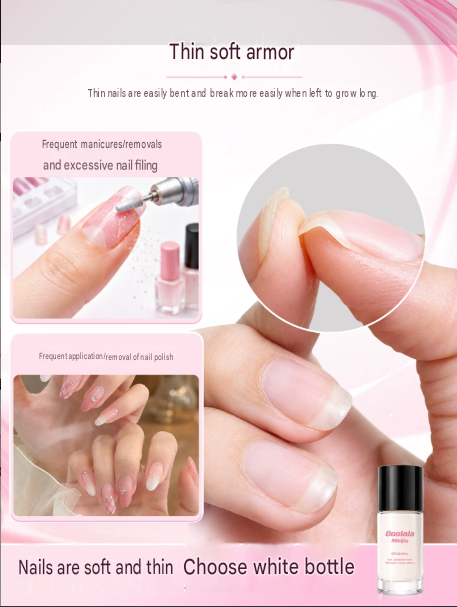 Ooolala Meijia's new protein nail oil cares for thin, soft nails, providing a base oil, shine oil, nail protection oil, and cuticle oil.