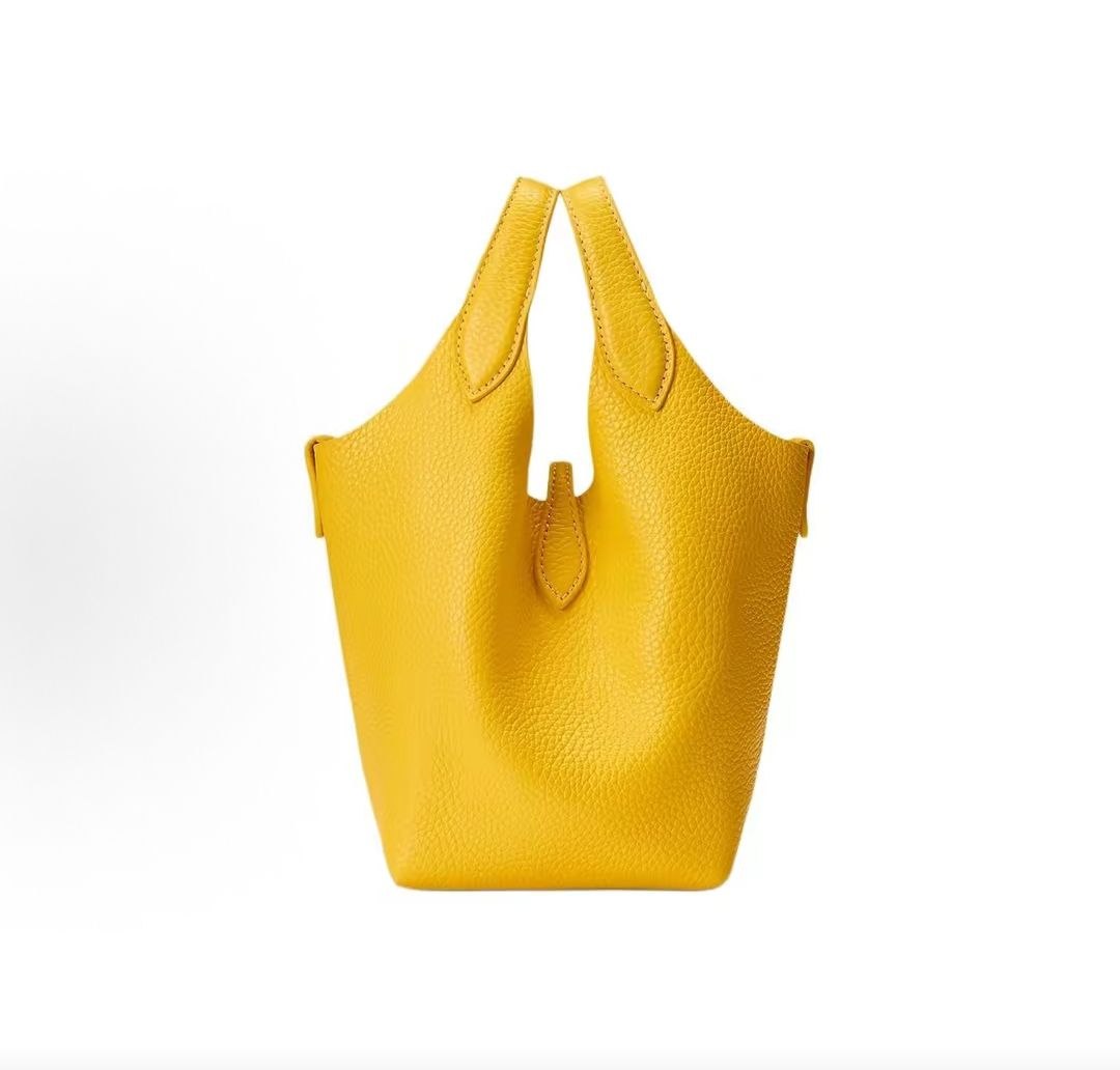 Ralph Lauren Polo Play iconic pony embossed hardware hobo bag, small leather tote bag, women's, yellow
