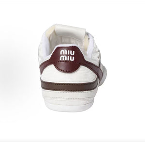 MIU MIU Gymnasium technical fabric logo embossed round toe lace-up low-top casual shoes, 2cm, women's white