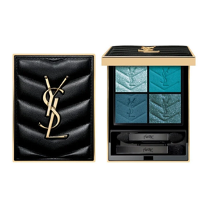 باليت ظلال عيون رباعية بشعار YSL مغلقة ومفتوحة بدرجات فيروزية وزرقاء