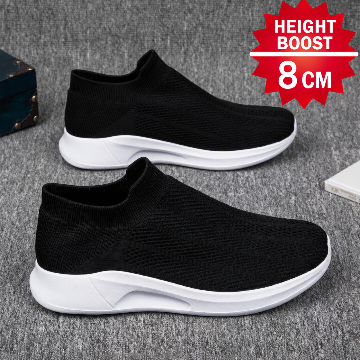 حذاء Height Boost لزيادة الطول 8 سم - أسود