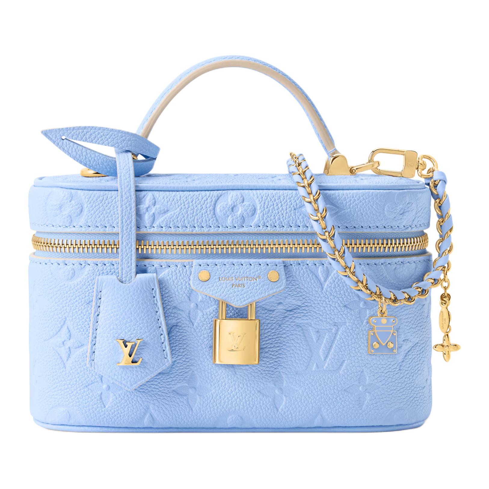 LOUIS VUITTON Vanity CHAIN POUCH Fresh and Elegant Color Detachable Woven Chain Shoulder Strap Cowhide Makeup Bag Women's Iris Blue