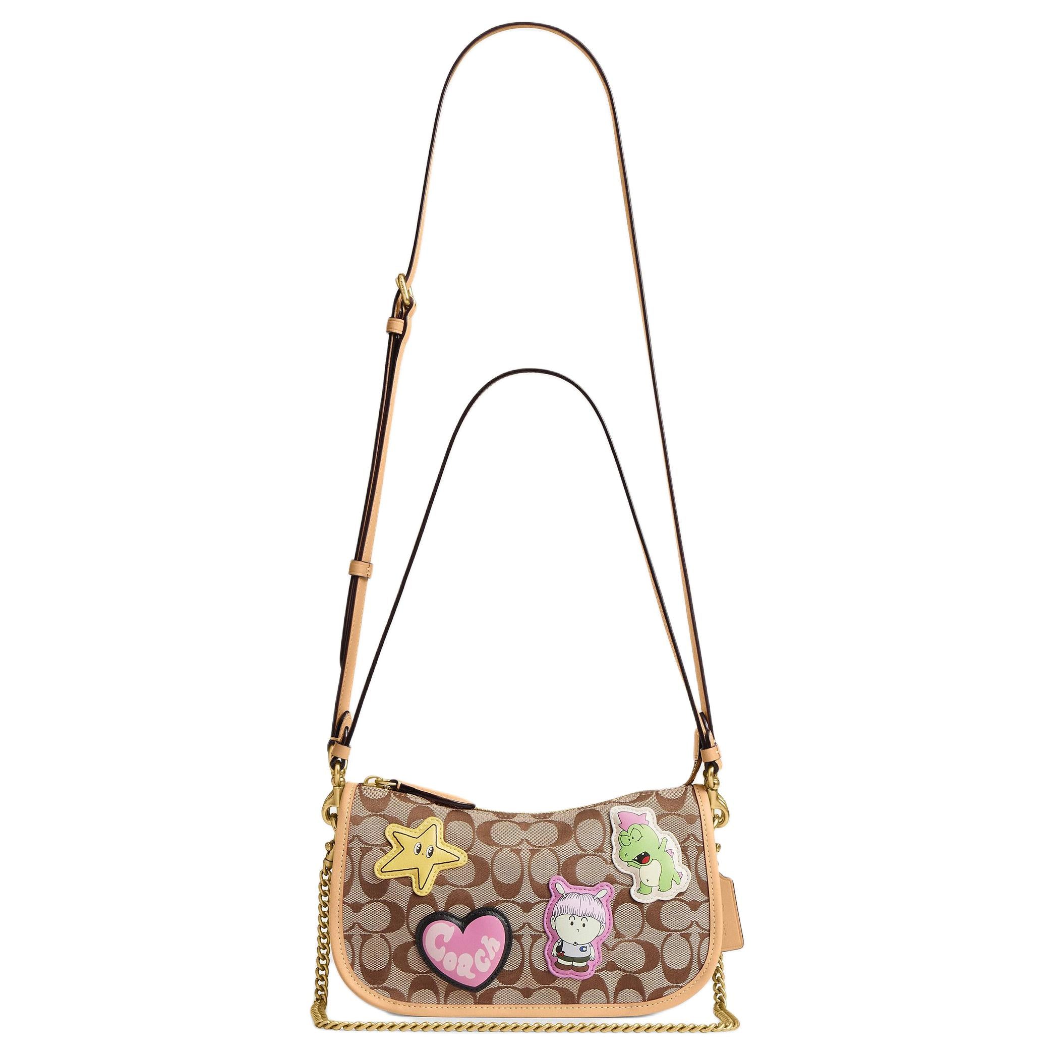 COACH x Brain Dead Collaboration Waverly 24 Brass Metal Hardware Fabric Cowhide Leather Crossbody Shoulder Bag Small Women's Khaki