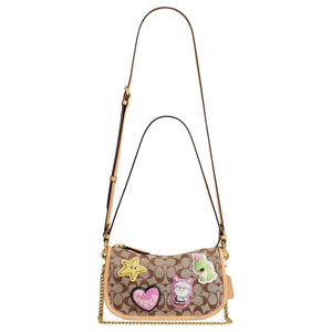 COACH x Brain Dead Collaboration Waverly 24 Brass Metal Hardware Fabric Cowhide Leather Crossbody Shoulder Bag Small Women's Khaki
