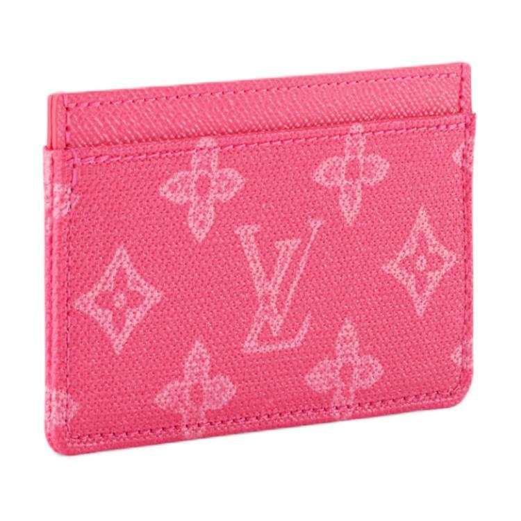 محفظة بطاقات Card Holder وردية بنقشة Monogram.