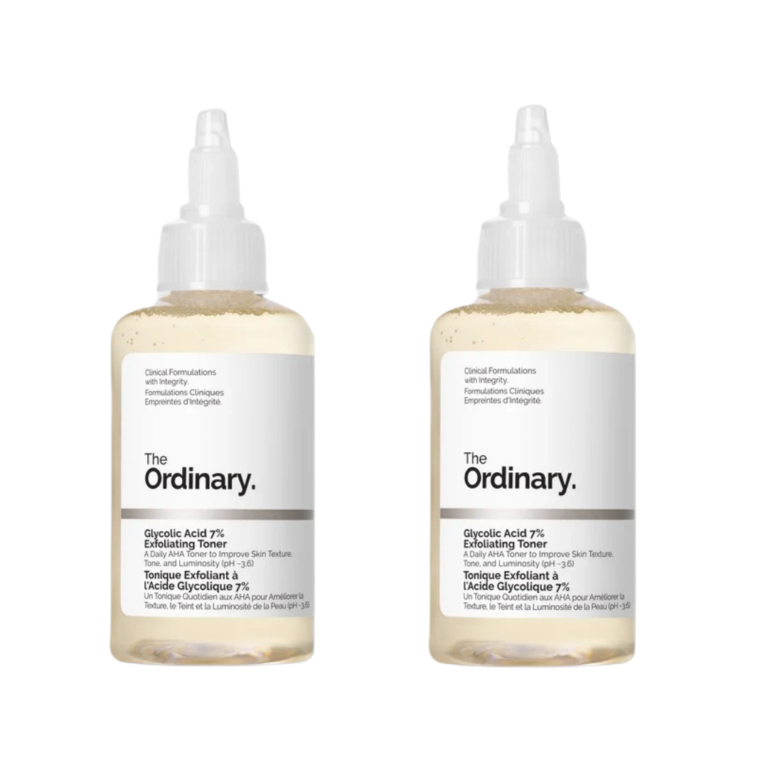 باقة العبوتين من تونر حمض الغلايكوليك بشعار The Ordinary متجاورتين