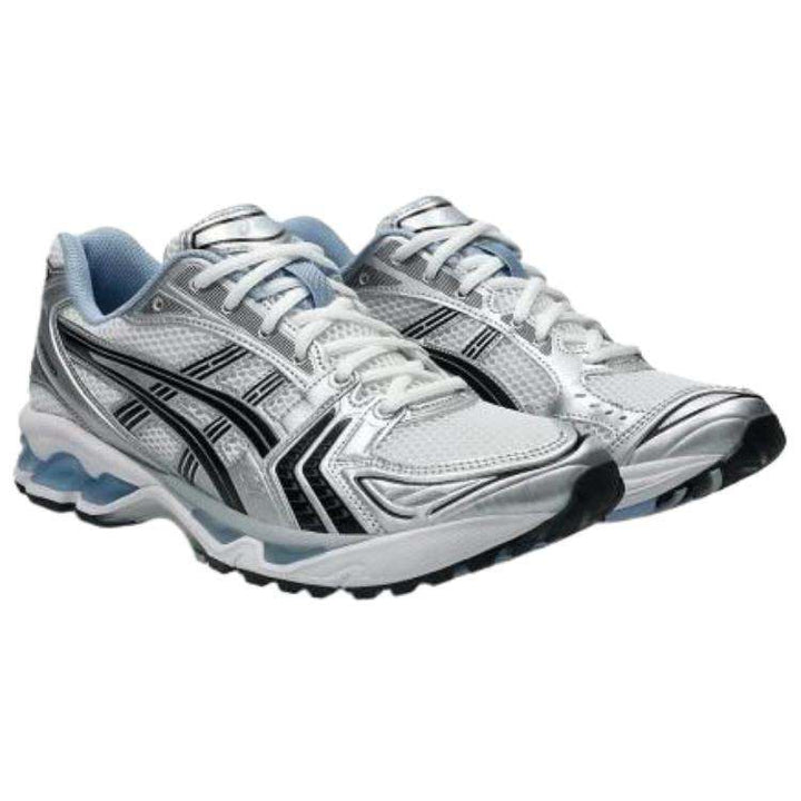 حذاء جري Asics Gel-Kayano 14 بتصميم أبيض وأزرق بحماية ممتازة وراحة عالية