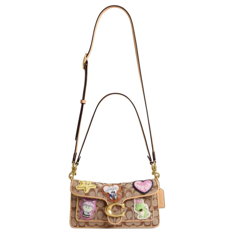 COACH x BRAIN DEAD Collaboration Soft Tabby 26 Classic Logo Hardware Fabric Combination Cowhide Single Shoulder Bag Medium Size Women's Khaki Color