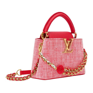 LOUIS VUITTON Capucines Nautical Series Gold Hardware Chain Tweed Single Shoulder Crossbody Handbag Mini Women's Fiery Red