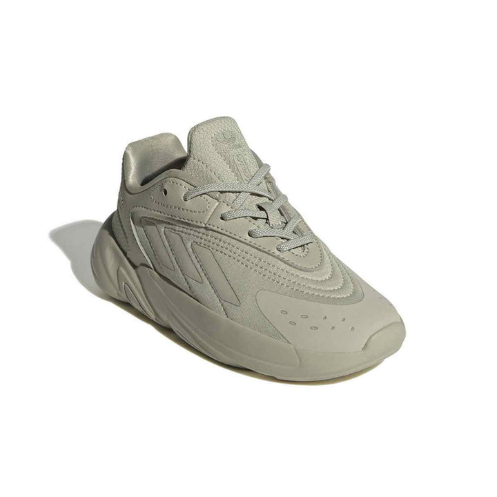 Adidas Children's أديداس أوزيليا بلون رمادي عصري, futuristic design, premium leather and mesh, Boost cushioning, durable rubber sole.