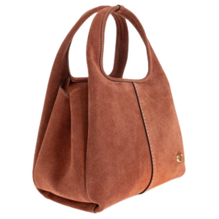 COACH Lana 23 Geometric Trapezoid Design Brand Logo Split Leather Handbag Medium Size Women's Brown
