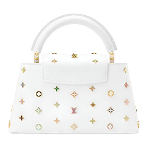 LOUIS VUITTON x Takashi Murakami Takashi Murakami Collaboration Capucines EW White Sancai Multicolor Monogram Full Metal Initials Logo Cowhide Single Shoulder Crossbody Handbag Mini Women's White