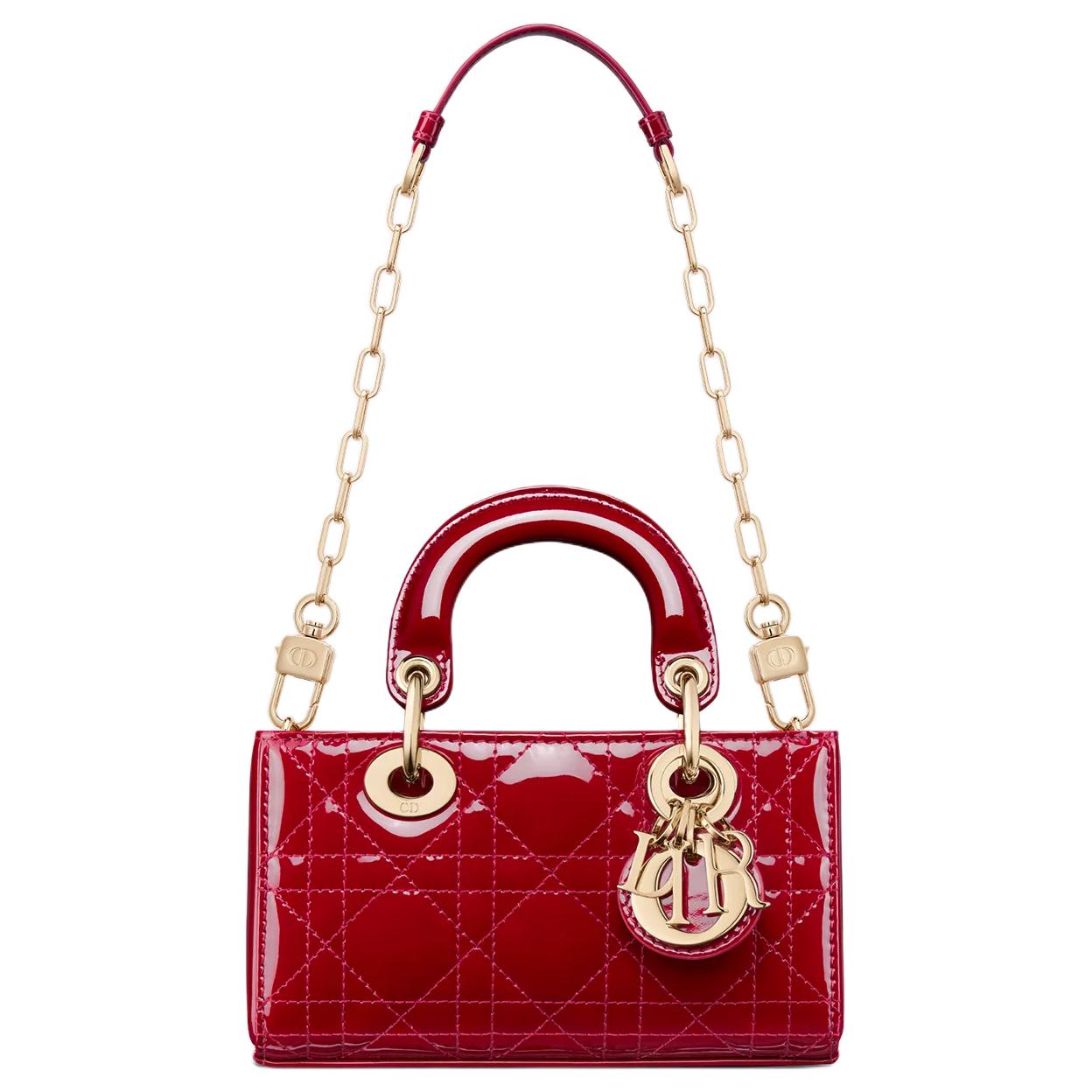 حقيبة يد Dior Lady D-Joy باللون الأحمر اللامع