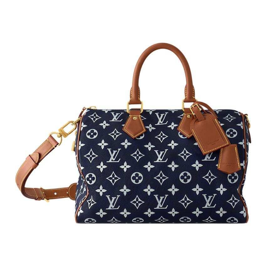 حقيبة Louis Vuitton Speedy 30 بنقشة Monogram الزرقاء الفاخرة.