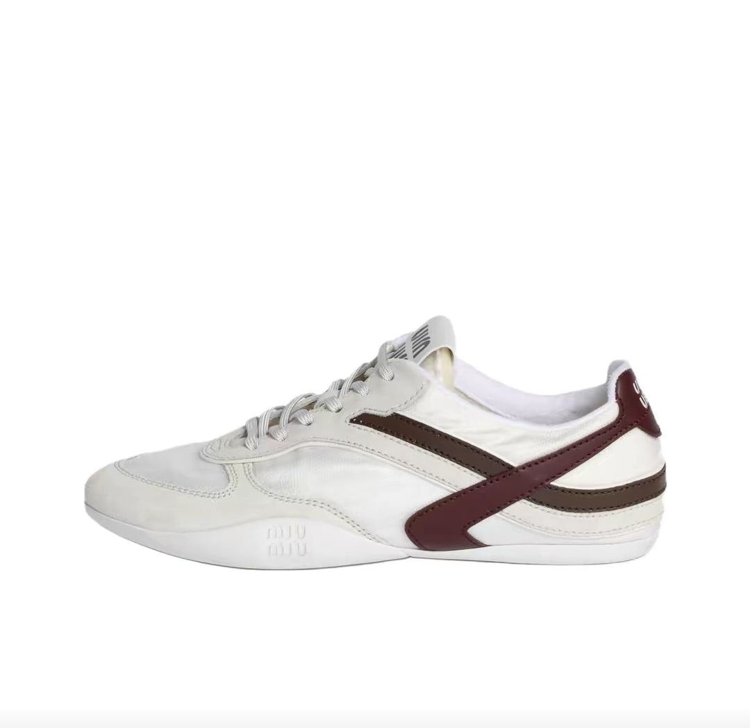 MIU MIU Gymnasium technical fabric logo embossed round toe lace-up low-top casual shoes, 2cm, women's white