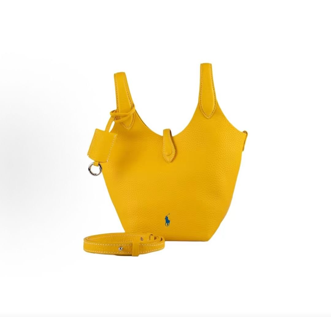 Ralph Lauren logo embroidered tote bag, small leather handbag, women's, yellow.