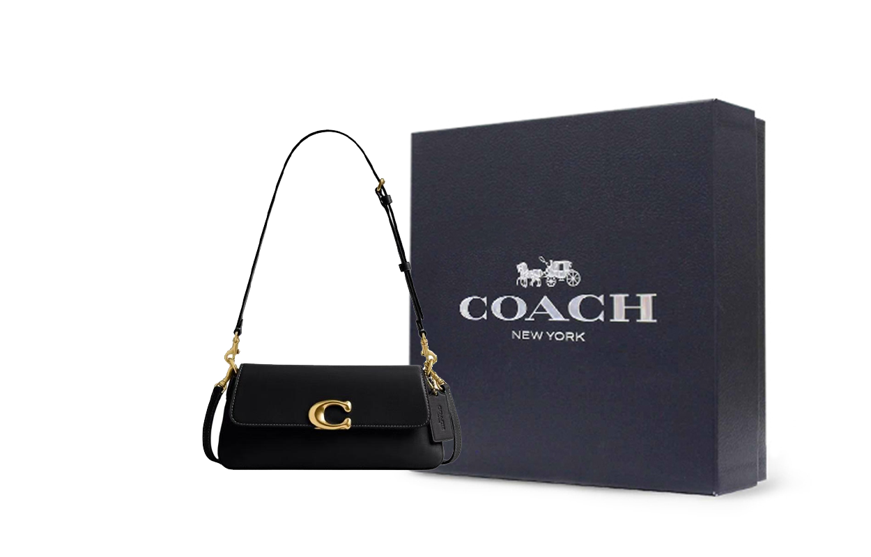 COACH Jet 25 Logo Leather Crossbody Black.