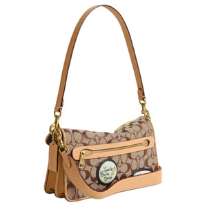 COACH x BRAIN DEAD Collaboration Soft Tabby 26 Classic Logo Hardware Fabric Combination Cowhide Single Shoulder Bag Medium Size Women's Khaki Color