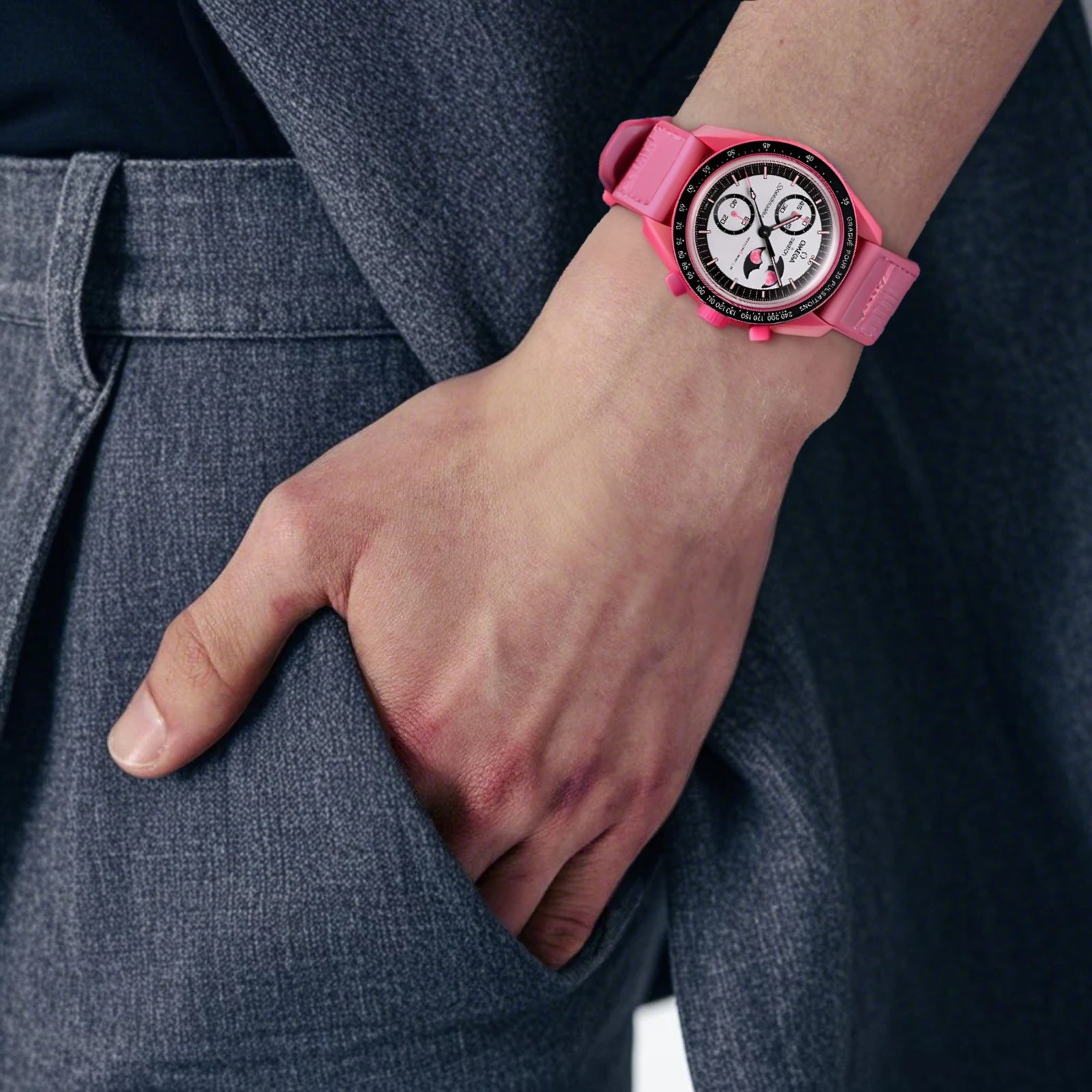 SWATCH x Omega Collaboration BIOCERAMIC MOONSWATCH Collection Quartz Movement Water Resistance 30 Meters Fashion Style Unisex Watch 42mm White Dial Botanical Ceramic Case VELCRO® Strap