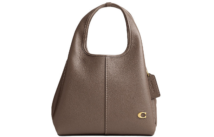 COACH Lana 23 Solid Gold Label Logo Pebble Pattern Zipper Quilted Hardware Buckle Leather Handbag Shoulder Bag Medium Women's Gray Brown