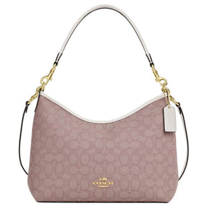 COACH Laurel 31 Gold Metal Logo Detachable Shoulder Strap Bag, Underarm Bag, Fabric Single Shoulder Bag, Large Size, Women's, Pink