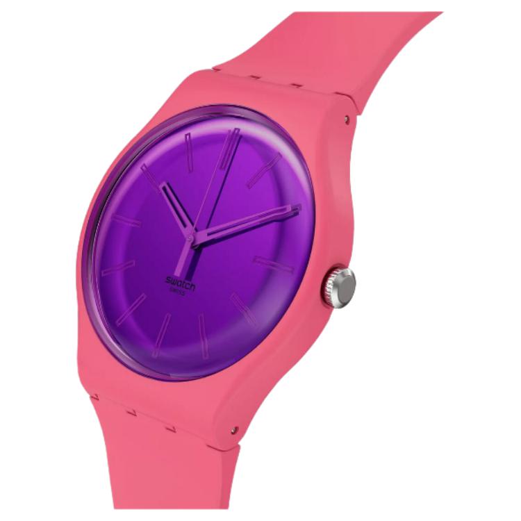 SWATCH Swatch Essentials Quartz Movement 30m Water Resistance Unisex 41mm Purple Dial Biogenic Case Silicone Strap