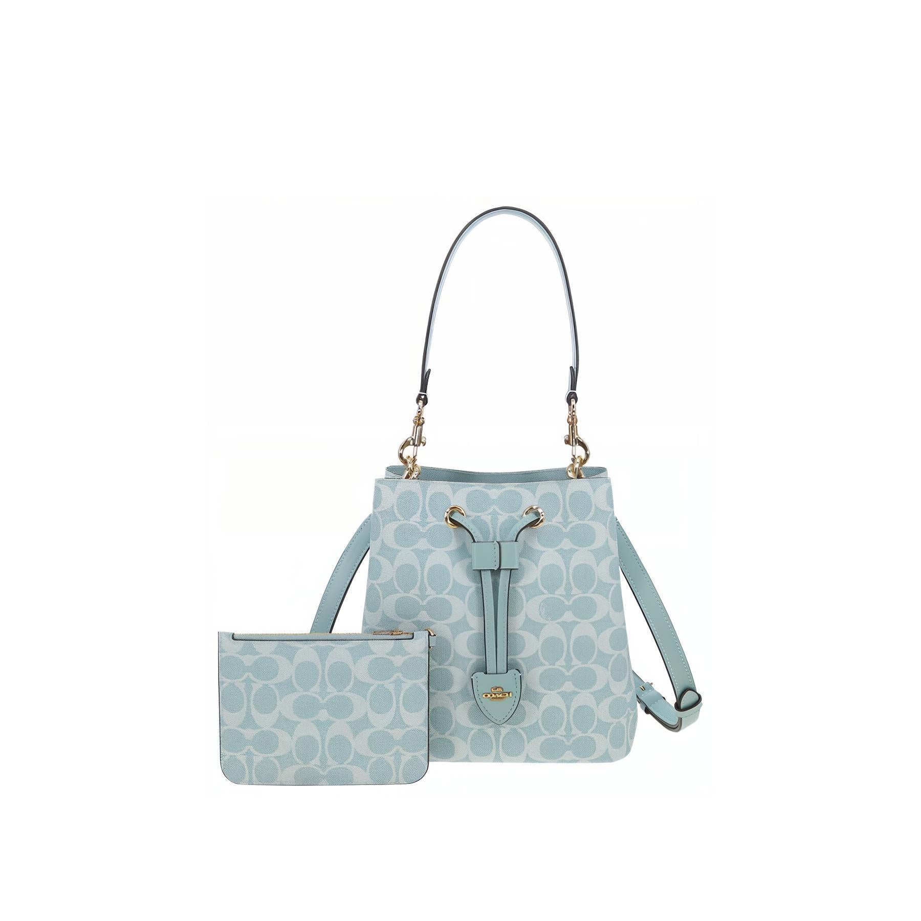 COACH Rowan 22 Brand Logo Classic Synthetic Leather Bucket Bag Handbag Small Women's Light Blue