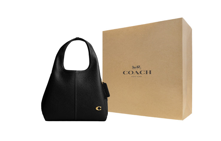 COACH Lana 23 Solid Gold Label Zipper Quilted Hardware Buckle Pebble Pattern Leather Single Shoulder Handbag Medium Size Women's Black