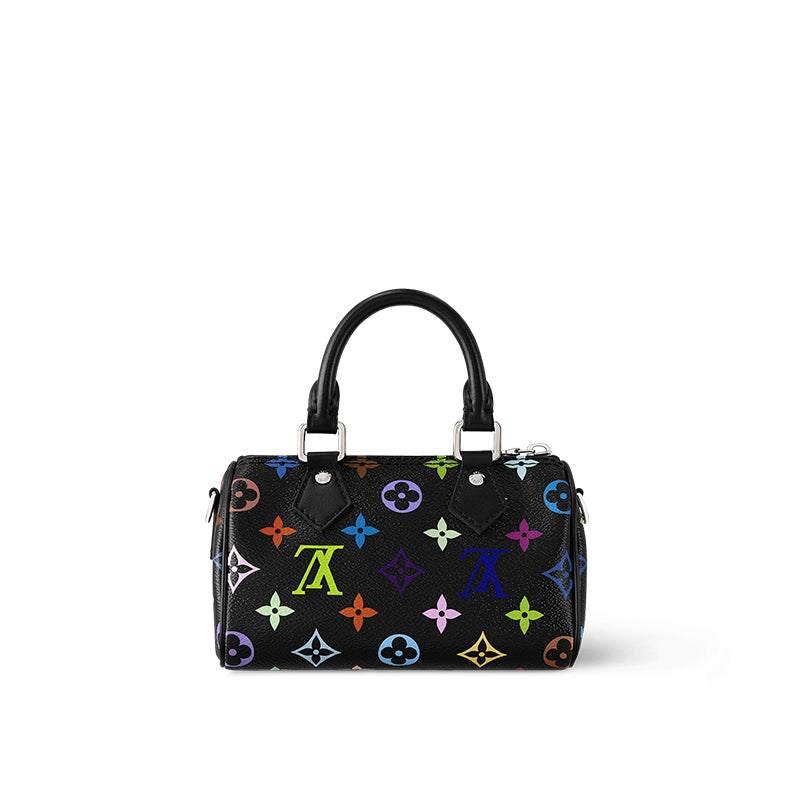 حقيبة Louis Vuitton Nano Speedy بنقشة Murakami الملونة سوداء.