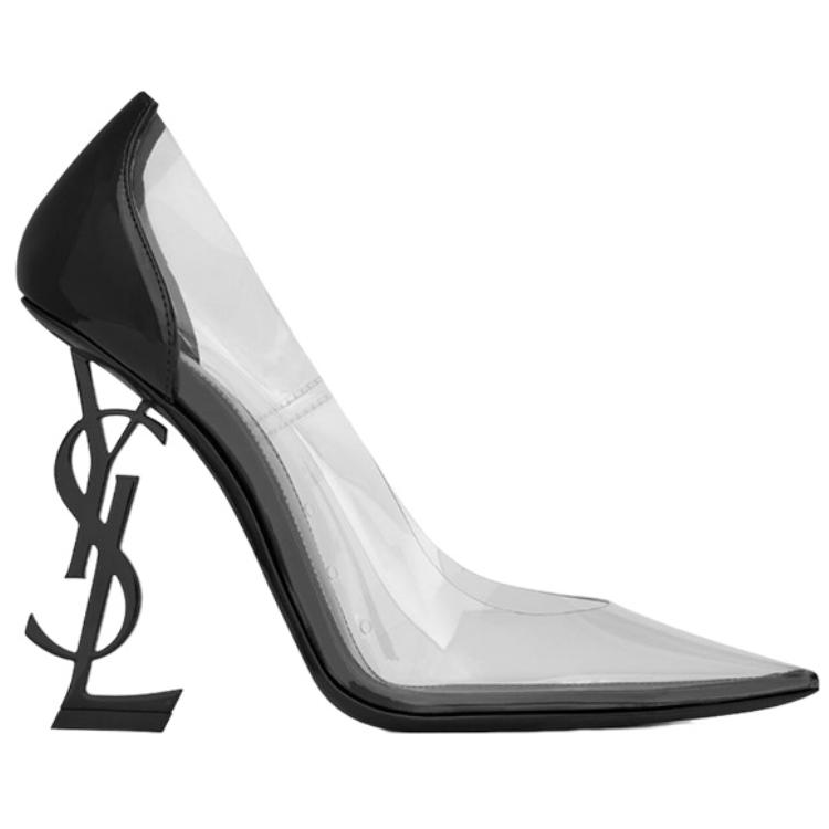 حذاء كعب Saint Laurent شفاف بكعب أسود فاخر.