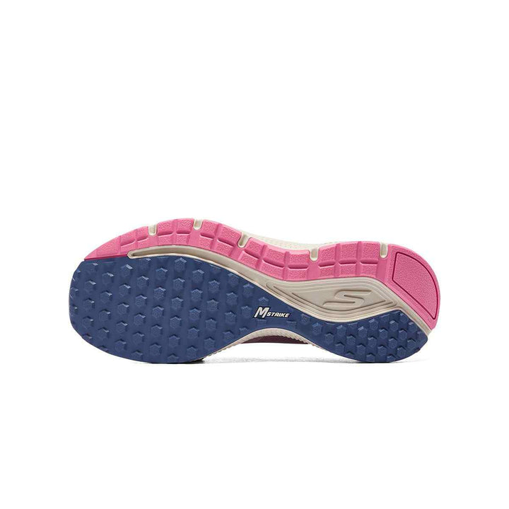 Skechers women's athletic shoe sole with pink and blue rubber material.