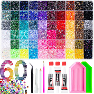 60 grid rhinestones set with pink spoon and tools - أحجار الراين 60 خانة وفصوص كريستالية